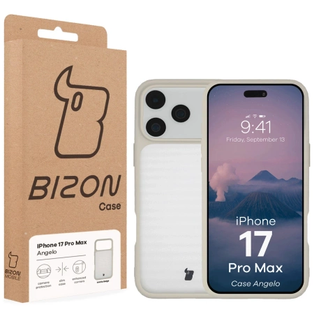 Etui Bizon Case Angelo do iPhone 17 Pro Max, półprzezroczyste z beżową ramką