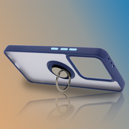 Etui z uchwytem na palec Bizon Case Hybrid Ring do Xiaomi 14T, przydymione z granatową ramką