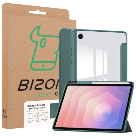 Etui z klapką Bizon Case Tab Clear Matt do Galaxy Tab S11, ciemnozielone