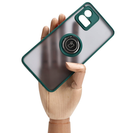 Etui z uchwytem na palec Bizon Case Hybrid Ring do Motorola Moto G72, przydymione z ciemnozieloną ramką