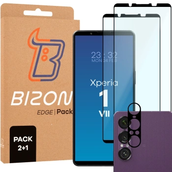 2x Szkło + szybka na aparat Bizon Edge Pack do Sony Xperia 1 VII
