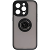 Etui z uchwytem na palec Bizon Case Hybrid Ring do iPhone 14 Pro, przydymione z czarną ramką