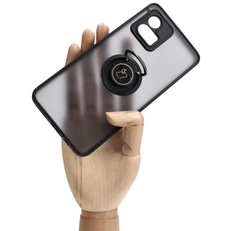 Etui z uchwytem na palec Bizon Case Hybrid Ring do Motorola Moto G72, przydymione z czarną ramką