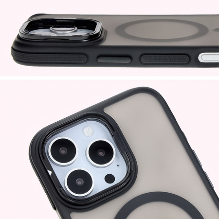 Etui z podstawką i pierścieniem magnetycznym Bizon Case Eclipse do iPhone 16 Pro, przydymione z czarną ramką
