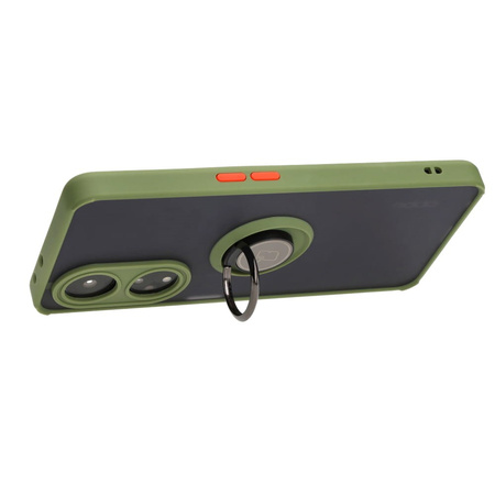 Etui z uchwytem na palec Bizon Case Hybrid Ring do Oppo A98 5G, przydymione z zieloną ramką
