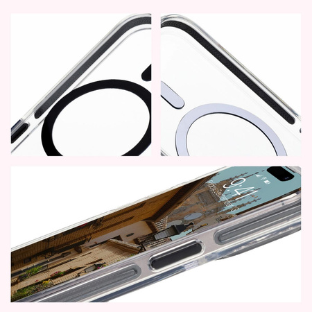 Etui z pierścieniem magnetycznym Bizon Case Marco do iPhone 15 Pro, przezroczyste z czarną ramką