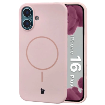Silikonowe etui z pierścieniem magnetycznym Bizon Soft Case Magnetic do iPhone 16 Plus, jasnoróżowe