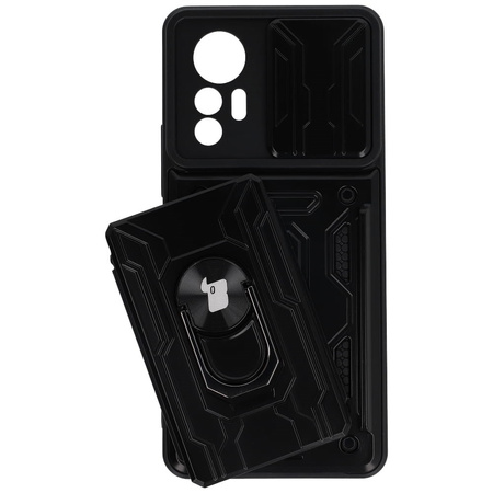 Etui Bizon Case Camshield Card Slot Ring do Xiaomi 12 Lite, czarne