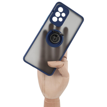 Etui z uchwytem na palec Bizon Case Hybrid Ring do Galaxy A53 5G, przydymione z granatową ramką