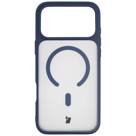 Etui z pierścieniem magnetycznym + szkło hartowane Bizon MatteO Pack do iPhone 17 Pro Max, przydymione-granatowe