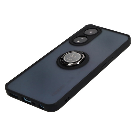 Etui z uchwytem na palec Bizon Case Hybrid Ring do Oppo A78 5G, przydymione z czarną ramką