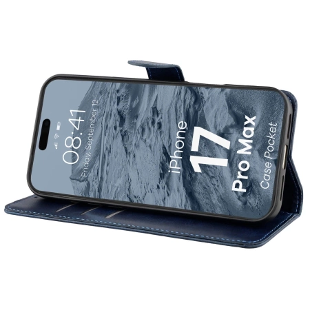 Etui z klapką Bizon Case Pocket do iPhone 17 Pro Max, granatowe