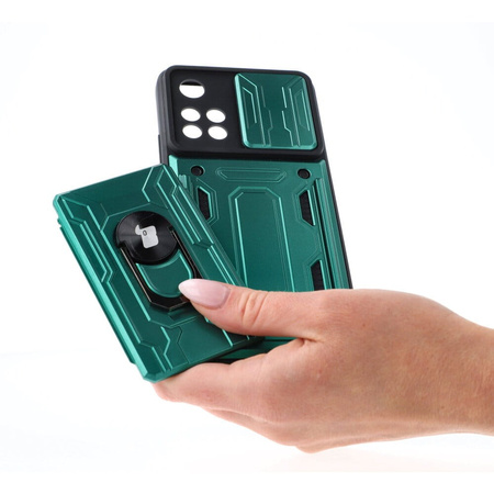 Etui Bizon Case Camshield Card Slot Ring do Xiaomi Redmi Note 11 Pro+ 5G, zielone