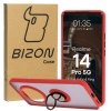 Etui z uchwytem na palec Bizon Case Hybrid Ring do Realme 14 Pro 5G, przydymione z czerwoną ramką