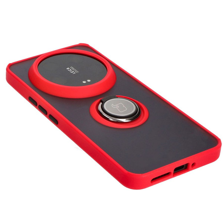 Etui z uchwytem na palec Bizon Case Hybrid Ring do Xiaomi 14 Ultra, przydymione z czerwoną ramką