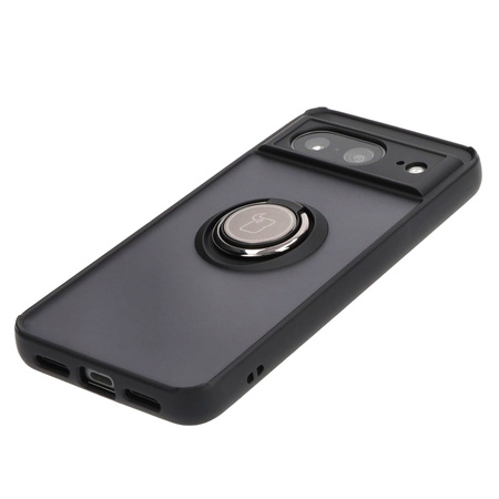 Etui z uchwytem na palec Bizon Case Hybrid Ring do Google Pixel 8, przydymione z czarną ramką