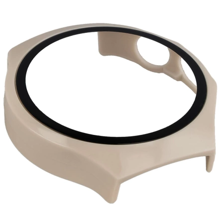 Etui ze szkłem do zegarka Bizon Case Watch Adamo do Huawei Watch 5 42 mm, beżowe