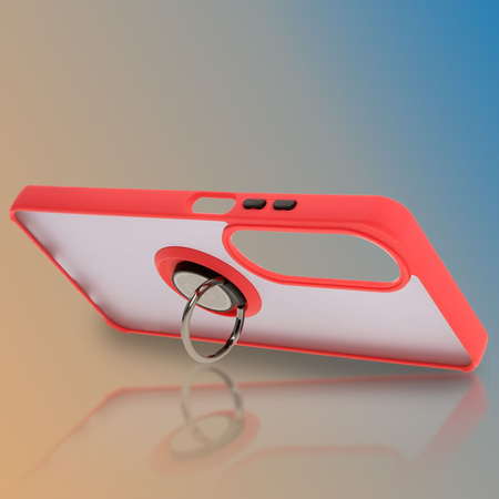 Etui z uchwytem na palec Bizon Case Hybrid Ring do Oppo A60 4G, przydymione z czerwoną ramką