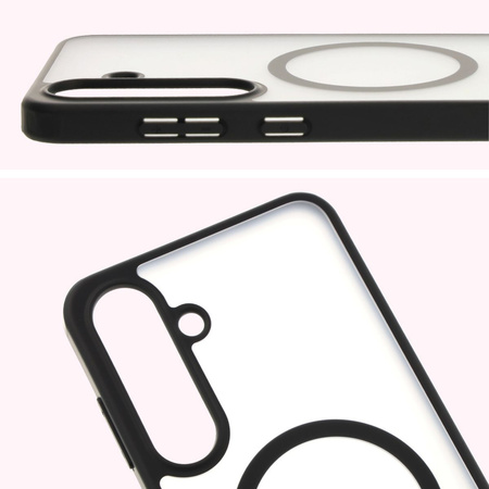Etui z pierścieniem magnetycznym Bizon Case MatteO do Galaxy S25 Plus, półprzezroczyste z czarną ramką