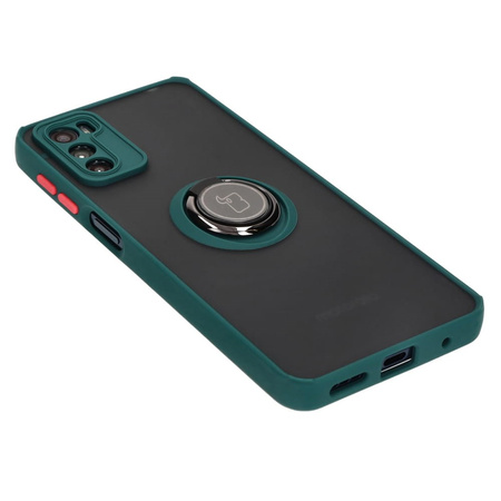Etui z uchwytem na palec Bizon Case Hybrid Ring do Motorola Moto G42 , przydymione z ciemnozieloną ramką