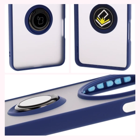 Etui z uchwytem na palec Bizon Case Hybrid Ring do Oppo Find X8 Pro, przydymione z granatową ramką