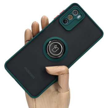 Etui z uchwytem na palec Bizon Case Hybrid Ring do Motorola Moto G42 , przydymione z ciemnozieloną ramką