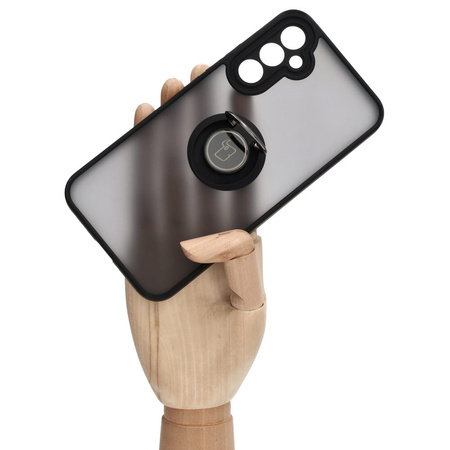 Etui z uchwytem na palec Bizon Case Hybrid Ring do Galaxy A34 5G, przydymione z czarną ramką