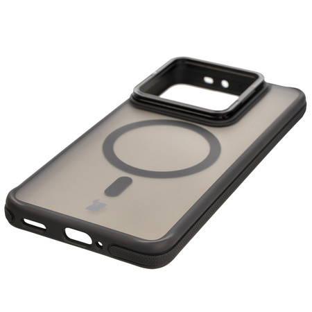 Etui z podstawką i pierścieniem magnetycznym Bizon Case Eclipse do Xiaomi 14T Pro, przydymione z czarną ramką