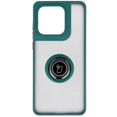 Etui z uchwytem na palec Bizon Case Hybrid Ring do Google Pixel 10 / 10 Pro, przydymione z ciemnozieloną ramką