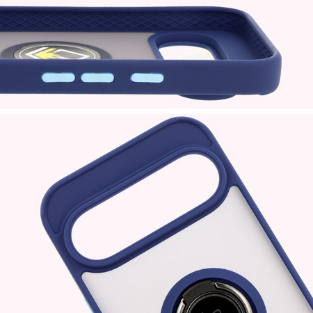 Etui z uchwytem na palec Bizon Case Hybrid Ring do Google Pixel 9 / 9 Pro, przydymione z granatową ramką