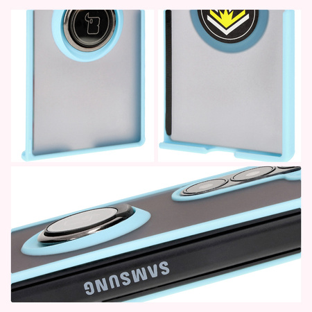 Etui z uchwytem na palec Bizon Case Hybrid Ring do Galaxy Z Fold6, przydymione z jasnoniebieską ramką