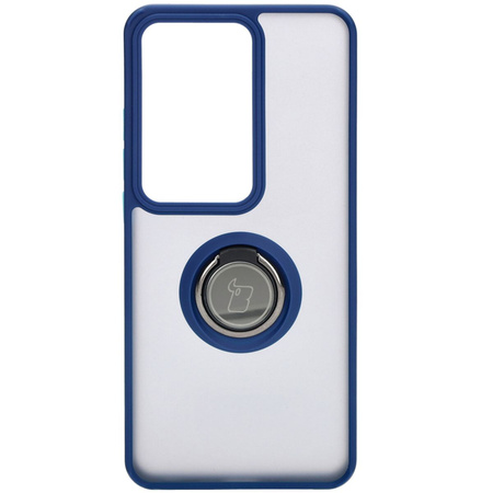 Etui z uchwytem na palec Bizon Case Hybrid Ring do Oppo Reno11 F 5G, przydymione z granatową ramką