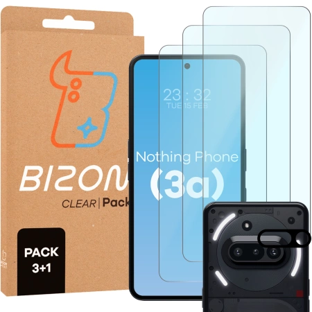 3x Szkło + szybka na aparat Bizon Clear 2 Pack do Nothing Phone (3a) 