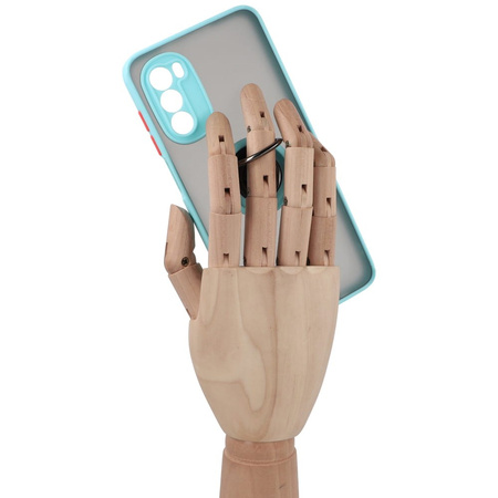 Etui z uchwytem na palec Bizon Case Hybrid Ring do Motorola Moto G52 / G82, przydymione z jasnoniebieską ramką