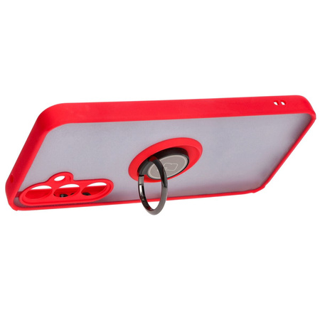 Etui z uchwytem na palec Bizon Case Hybrid Ring do Galaxy S23 FE, przydymione z czerwoną ramką