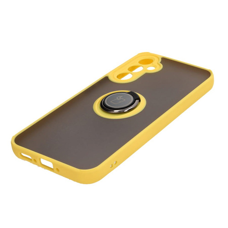 Etui z uchwytem na palec Bizon Case Hybrid Ring do Galaxy A34 5G, przydymione z żółtą ramką