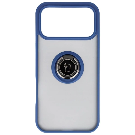 Etui z uchwytem na palec Bizon Case Hybrid Ring do iPhone 17 Pro Max, przydymione z granatową ramką