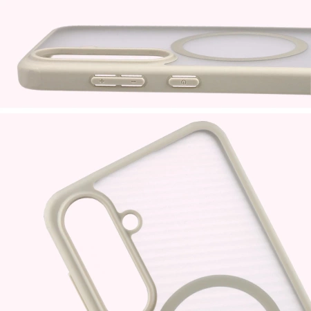 Etui z pierścieniem magnetycznym Bizon Case MatteO do Galaxy S25 FE, przydymione-beżowe