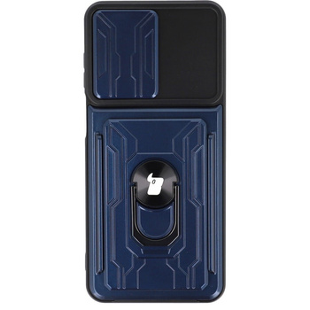 Etui Bizon Case Camshield Card Slot Ring do Moto G22, granatowe