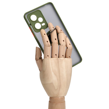 Etui z uchwytem na palec Bizon Case Hybrid Ring do Xiaomi Redmi Note 12 Pro 5G, przydymione z zieloną ramką