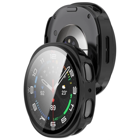 Etui ze szkłem do zegarka Bizon Case+Glass Watch do Samsung Galaxy Watch 8 40 mm, czarne