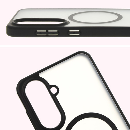 Etui z pierścieniem magnetycznym Bizon Case MatteO do Galaxy A56 5G, półprzezroczyste z czarną ramką