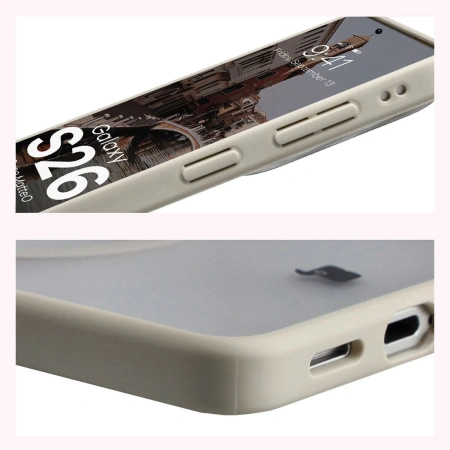 Etui z pierścieniem magnetycznym Bizon Case MatteO do Galaxy S26, przydymione-beżowe