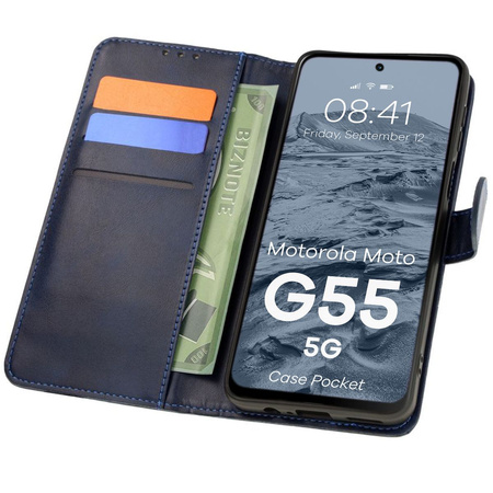 Etui z klapką Bizon Case Pocket do Motorola Moto G55 5G, granatowe