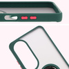 Etui z uchwytem na palec Bizon Case Hybrid Ring do Oppo A60 4G, przydymione z ciemnozieloną ramką