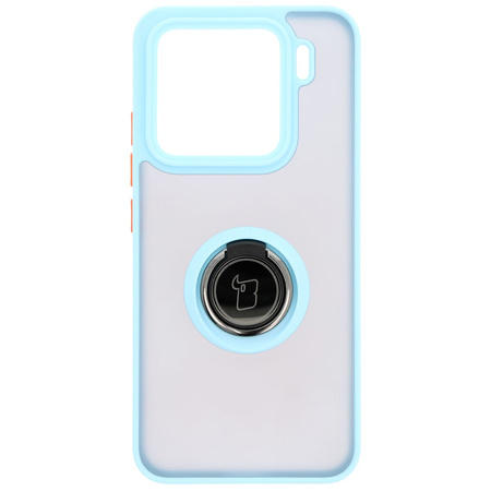 Etui z uchwytem na palec Bizon Case Hybrid Ring do Xiaomi 15, przydymione z jasnoniebieską ramką