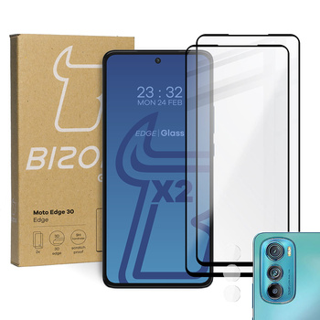 Szkło hartowane Bizon Glass Edge - 2 sztuki + ochrona na obiektyw, Motorola Edge 30