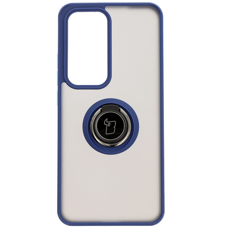 Etui z uchwytem na palec Bizon Case Hybrid Ring do Oppo Reno 12 Pro, przydymione z granatową ramką