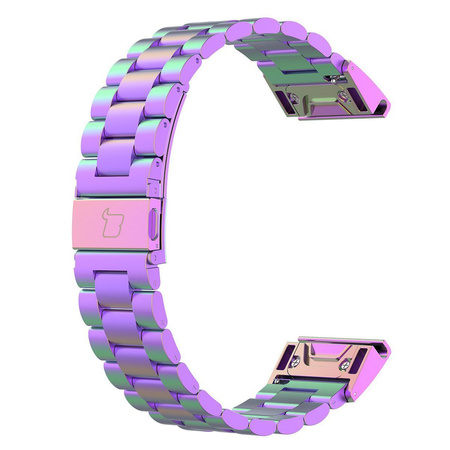 Pasek ze stali nierdzewnej do smartwatcha, Bizon Strap Watch Aura, QuickFit 22 mm, tęczowy