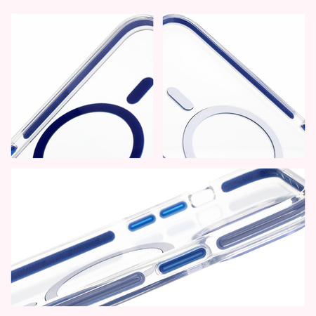 Etui z pierścieniem magnetycznym Bizon Case Marco do iPhone 14 Pro Max, przezroczyste z niebieską ramką